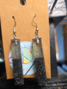 Handmade Black Ombre Glitter Resin Bar Earrings